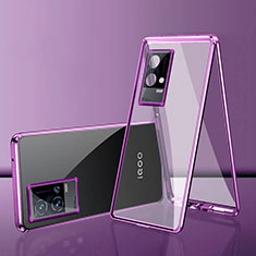 Funda Bumper Lujo Marco de Aluminio Espejo 360 Grados Carcasa para Vivo iQOO 8 5G Morado