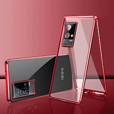 Funda Bumper Lujo Marco de Aluminio Espejo 360 Grados Carcasa para Vivo iQOO 8 Pro 5G Rojo