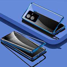 Funda Bumper Lujo Marco de Aluminio Espejo 360 Grados Carcasa para Vivo iQOO Z6x Azul