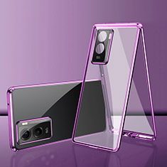 Funda Bumper Lujo Marco de Aluminio Espejo 360 Grados Carcasa para Vivo iQOO Z7 5G Morado