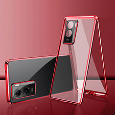 Funda Bumper Lujo Marco de Aluminio Espejo 360 Grados Carcasa para Vivo iQOO Z7 5G Rojo