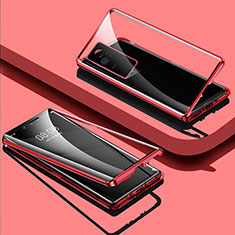 Funda Bumper Lujo Marco de Aluminio Espejo 360 Grados Carcasa para Vivo V21e 4G Rojo