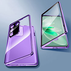 Funda Bumper Lujo Marco de Aluminio Espejo 360 Grados Carcasa para Vivo V27 Pro 5G Morado