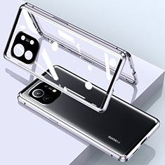Funda Bumper Lujo Marco de Aluminio Espejo 360 Grados Carcasa para Xiaomi Mi 11 Lite 5G NE Plata