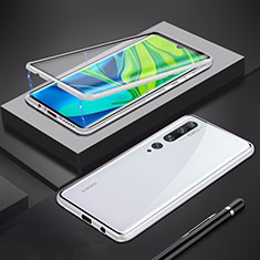 Funda Bumper Lujo Marco de Aluminio Espejo 360 Grados Carcasa para Xiaomi Mi Note 10 Plata