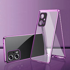 Funda Bumper Lujo Marco de Aluminio Espejo 360 Grados Carcasa para Xiaomi Redmi Note 11T Pro+ Plus 5G Morado