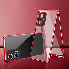 Funda Bumper Lujo Marco de Aluminio Espejo 360 Grados Carcasa para Xiaomi Redmi Note 11T Pro+ Plus 5G Rojo