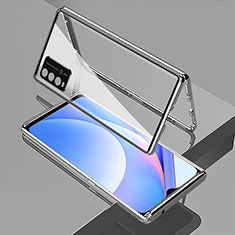 Funda Bumper Lujo Marco de Aluminio Espejo 360 Grados Carcasa para Xiaomi Redmi Note 9 4G Plata