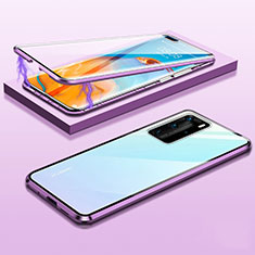 Funda Bumper Lujo Marco de Aluminio Espejo 360 Grados Carcasa T01 para Huawei P40 Pro Morado