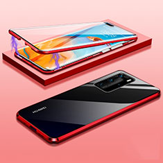 Funda Bumper Lujo Marco de Aluminio Espejo 360 Grados Carcasa T01 para Huawei P40 Pro Rojo