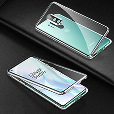 Funda Bumper Lujo Marco de Aluminio Espejo 360 Grados Carcasa T01 para OnePlus 8 Pro Plata