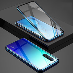 Funda Bumper Lujo Marco de Aluminio Espejo 360 Grados Carcasa T01 para Oppo Reno3 Pro Azul