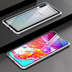 Funda Bumper Lujo Marco de Aluminio Espejo 360 Grados Carcasa T01 para Samsung Galaxy A70 Plata