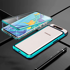Funda Bumper Lujo Marco de Aluminio Espejo 360 Grados Carcasa T01 para Samsung Galaxy A80 Cian