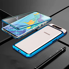 Funda Bumper Lujo Marco de Aluminio Espejo 360 Grados Carcasa T01 para Samsung Galaxy A90 4G Azul