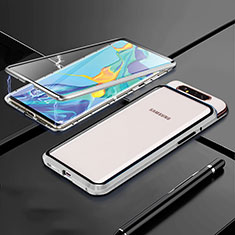 Funda Bumper Lujo Marco de Aluminio Espejo 360 Grados Carcasa T01 para Samsung Galaxy A90 4G Plata