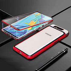 Funda Bumper Lujo Marco de Aluminio Espejo 360 Grados Carcasa T01 para Samsung Galaxy A90 4G Rojo