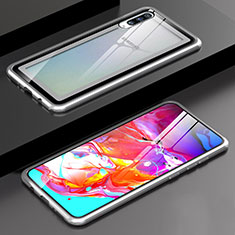 Funda Bumper Lujo Marco de Aluminio Espejo 360 Grados Carcasa T01 para Samsung Galaxy A90 5G Plata