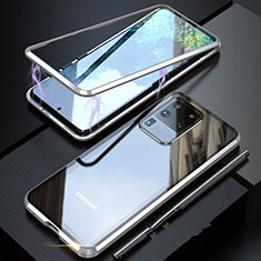 Funda Bumper Lujo Marco de Aluminio Espejo 360 Grados Carcasa T01 para Samsung Galaxy S20 Ultra 5G Plata