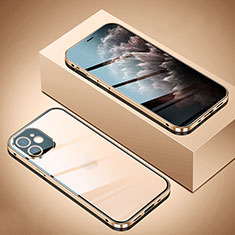 Funda Bumper Lujo Marco de Aluminio Espejo 360 Grados Carcasa T02 para Apple iPhone 12 Oro