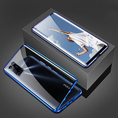 Funda Bumper Lujo Marco de Aluminio Espejo 360 Grados Carcasa T02 para Oppo A52 Azul