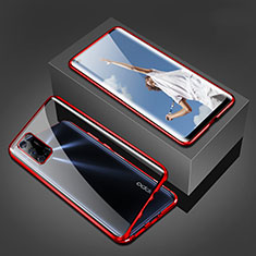 Funda Bumper Lujo Marco de Aluminio Espejo 360 Grados Carcasa T02 para Oppo A52 Rojo