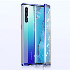 Funda Bumper Lujo Marco de Aluminio Espejo 360 Grados Carcasa T02 para Oppo Find X2 Neo Azul