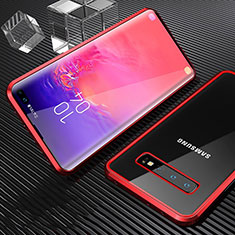 Funda Bumper Lujo Marco de Aluminio Espejo 360 Grados Carcasa T02 para Samsung Galaxy S10 Plus Rojo