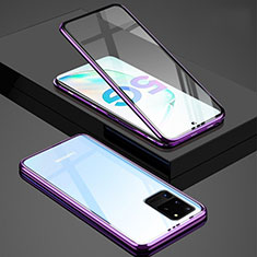 Funda Bumper Lujo Marco de Aluminio Espejo 360 Grados Carcasa T02 para Samsung Galaxy S20 Ultra 5G Morado