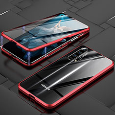 Funda Bumper Lujo Marco de Aluminio Espejo 360 Grados Carcasa T03 para Huawei Honor 20 Pro Rojo