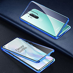 Funda Bumper Lujo Marco de Aluminio Espejo 360 Grados Carcasa T03 para OnePlus 8 Pro Azul