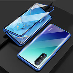 Funda Bumper Lujo Marco de Aluminio Espejo 360 Grados Carcasa T03 para Oppo Find X2 Neo Azul