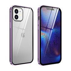 Funda Bumper Lujo Marco de Aluminio Espejo 360 Grados Carcasa T04 para Apple iPhone 12 Mini Purpura Claro