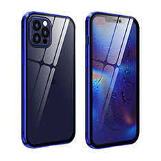 Funda Bumper Lujo Marco de Aluminio Espejo 360 Grados Carcasa T04 para Apple iPhone 12 Pro Max Azul