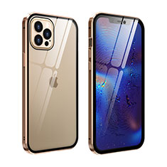 Funda Bumper Lujo Marco de Aluminio Espejo 360 Grados Carcasa T04 para Apple iPhone 12 Pro Max Oro