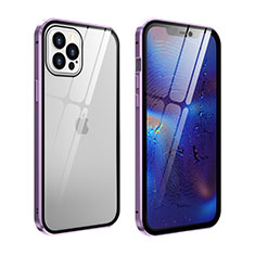 Funda Bumper Lujo Marco de Aluminio Espejo 360 Grados Carcasa T04 para Apple iPhone 12 Pro Purpura Claro