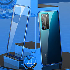 Funda Bumper Lujo Marco de Aluminio Espejo 360 Grados Carcasa T04 para Huawei P40 Pro Azul