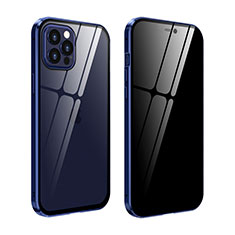 Funda Bumper Lujo Marco de Aluminio Espejo 360 Grados Carcasa T05 para Apple iPhone 12 Pro Azul Real