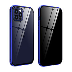 Funda Bumper Lujo Marco de Aluminio Espejo 360 Grados Carcasa T05 para Apple iPhone 12 Pro Max Azul