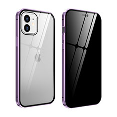 Funda Bumper Lujo Marco de Aluminio Espejo 360 Grados Carcasa T05 para Apple iPhone 12 Purpura Claro