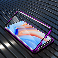 Funda Bumper Lujo Marco de Aluminio Espejo 360 Grados Carcasa T05 para Oppo Reno4 Pro 5G Morado