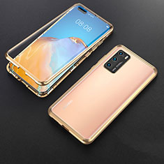 Funda Bumper Lujo Marco de Aluminio Espejo 360 Grados Carcasa T06 para Huawei P40 Oro