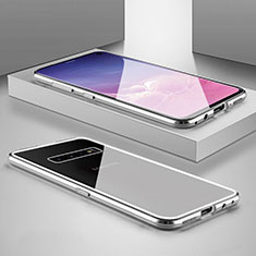 Funda Bumper Lujo Marco de Aluminio Espejo 360 Grados Carcasa T06 para Samsung Galaxy S10 Plata