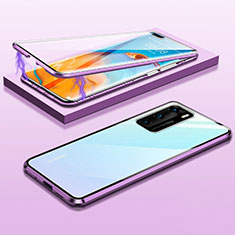 Funda Bumper Lujo Marco de Aluminio Espejo 360 Grados Carcasa T08 para Huawei P40 Morado