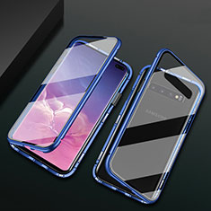 Funda Bumper Lujo Marco de Aluminio Espejo 360 Grados Carcasa T08 para Samsung Galaxy S10 Plus Azul