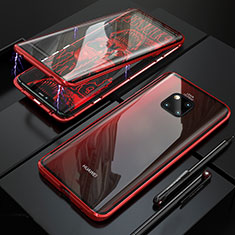 Funda Bumper Lujo Marco de Aluminio Espejo 360 Grados Carcasa T10 para Huawei Mate 20 Pro Rojo