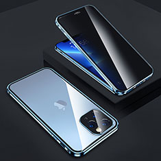 Funda Bumper Lujo Marco de Aluminio Espejo 360 Grados Carcasa Z05 para Apple iPhone 13 Pro Azul