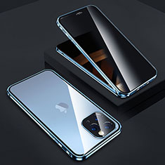 Funda Bumper Lujo Marco de Aluminio Espejo 360 Grados Carcasa Z05 para Apple iPhone 14 Pro Max Azul