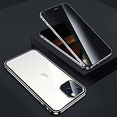 Funda Bumper Lujo Marco de Aluminio Espejo 360 Grados Carcasa Z05 para Apple iPhone 14 Pro Max Plata