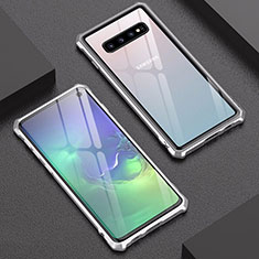 Funda Bumper Lujo Marco de Aluminio Espejo Carcasa A01 para Samsung Galaxy S10 Plata